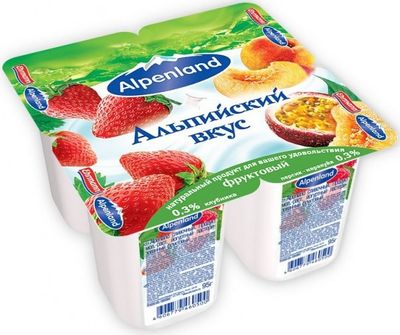 Йогуртный продукт Alpenland Легкий 0,3% Клубника/Персик и маракуйя, 95г