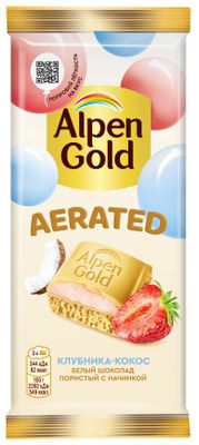 Шоколад Alpen Gold белый пористый AERATED с клубнично-кокосовой начинкой, 75г