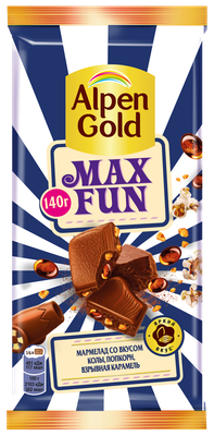 Alpen Gold MaxFan молочный шоколад, мармелад со вкусом колы, попкорн, карамель,140гр. Alpen Gold MaxFan молочный шоколад, мармелад со вкусом колы, попкорн, карамель,140гр.