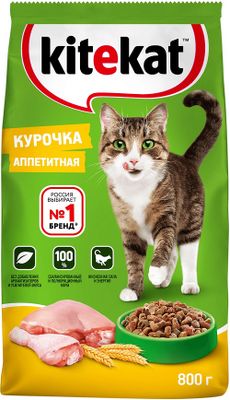 Сухой полнорационный корм Kitekat для взрослых кошек Курочка Аппетитная, 800г