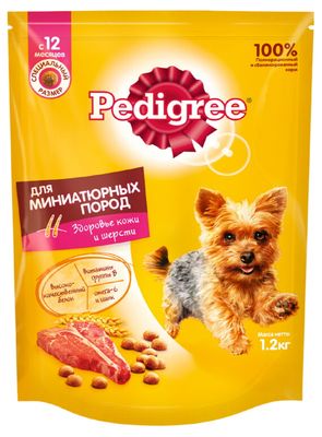 Сухой полнорационный корм Pedigree для взрослых собак миниатюрных пород с говядиной, 1,2 кг