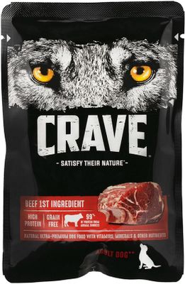 Корм консервированный полнорационный CRAVE для взрослых собак всех пород с говядиной, 85г