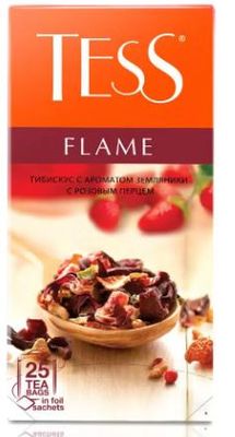 Напиток чайный Tess Flame со вкусом и ароматом земляники с розовым перцем, в пакетиках, 2г*25шт