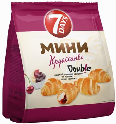 Мини круассаны 7 DAYS c двойной начинкой: "вишня" и с кремом со вкусом "ваниль" 265