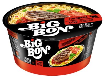 Лапша BIGBON Говядина, соус Томатный с базиликом 85г 24шт