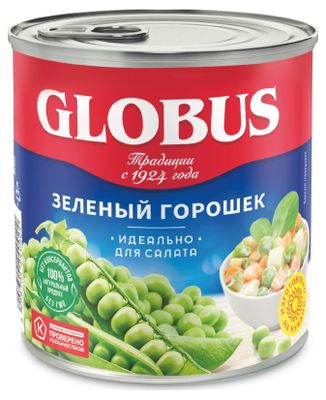 Горошек зеленый Globus, 425мл Горошек зеленый Globus, 425мл