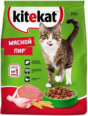 Сухой полнорационный корм Kitekat для взрослых кошек «Мясной Пир», 350г