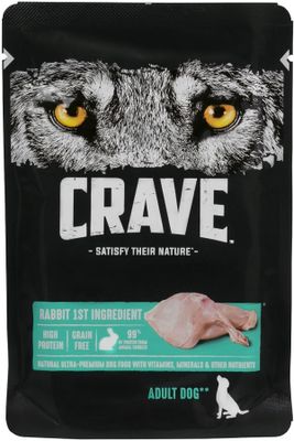 Корм консервированный полнорационный CRAVE для взрослых собак всех пород с кроликом, 85г