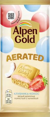 Шоколад ALpen Gold белый пористый AERATED с клубнично-кокосовой начинкой, 75г