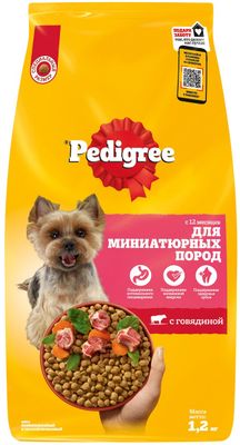 Сухой полнорационный корм Pedigree для взрослых собак миниатюрных пород с говядиной, 1,2 кг
