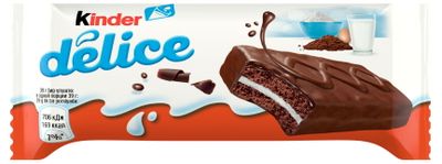 Бисквитное пироженое Kinder Delice, покрытое какао-глазурью, с молочной начинкой, 39 г