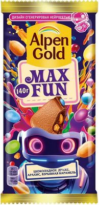 Шоколад Alpen Gold Max Fun молочный Шоколадное драже, арахис, карамель 140г