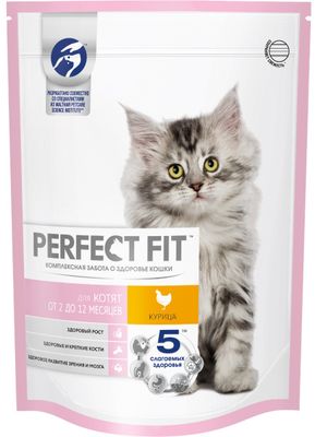 Cухой полнорационный корм PERFECT FIT для котят от 2 до 12 месяцев, с курицей, 650г