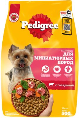 Сухой полнорационный корм Pedigree для взрослых собак миниатюрных пород с говядиной, 500г
