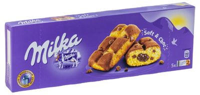 Пирожное Milka Biscuits бисквитное с шоколадной начинкой и кусочками молочного шоколада, 175г