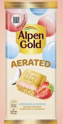 Шоколад Alpen Gold белый пористый AERATED с клубнично-кокосовой начинкой, 75г