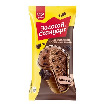 Мороженое ЮЛ ваф.стакан пл-р ЗОЛОТОЙ СТАНДАРТ ШОКОЛАДНЫЙ И БРАУНИ 24*90г