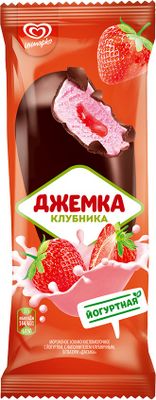 Мороженое ЮЛ эскимо ДЖЕМКА ЙОГУРТНОЕ В ГЛАЗУРИ С КЛУБНИЧНЫМ ДЖЕМ 28*57г