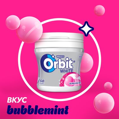 Жевательная резинка Orbit White Bubblemint без сахара, банка 68 г