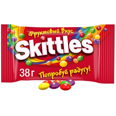 Конфеты Skittles Фруктовый вкус, драже со вкусами лимона, лайма, апельсина, клубники и черной смородины, 38 г