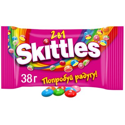 Конфеты Skittles 2в1, драже со вкусами дыни и ягод, клубники и арбуза, манго и персика, малины и лимона, вишни и лимонада, 38 г Конфеты Skittles 2в1, драже со вкусами дыни и ягод, клубники и арбуза, манго и персика, малины и лимона, вишни и лимонада, 38 г