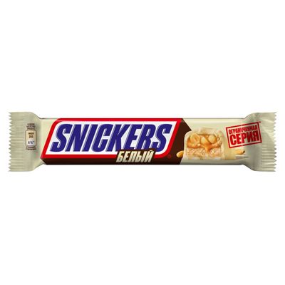 Шоколадный батончик Snickers Белый с карамелью, арахисом и нугой, 81 г