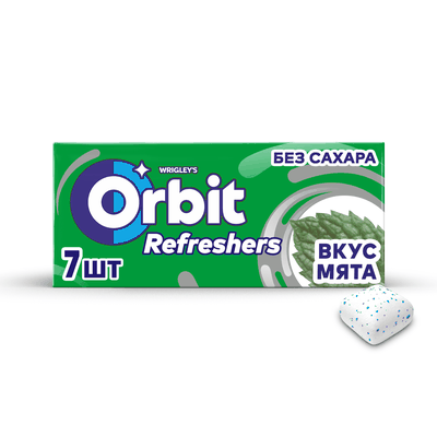 Жевательная резинка Orbit Refreshers, освежающие кубики со вкусом мяты, без сахара, 16 г