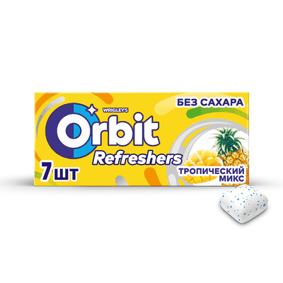 Жевательная резинка Orbit Refreshers Тропический микс, освежающие кубики без сахара, 16 г
