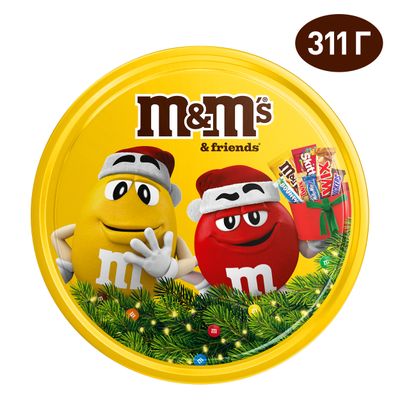 Сладкий подарок M&M's & Friends на Новый Год, набор конфет M&M's, Snickers, Twix, Milky Way, Bounty, Skittles 311г