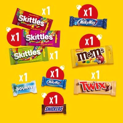 Сладкий подарок M&M's & Friends на Новый Год, набор конфет M&M's, Snickers, Twix, Bounty, Milky Way, Skittles с сюрпризом внутри 293г Сладкий подарок M&M's & Friends на Новый Год, набор конфет M&M's, Snickers, Twix, Bounty, Milky Way, Skittles с сюрпризом внутри 293г