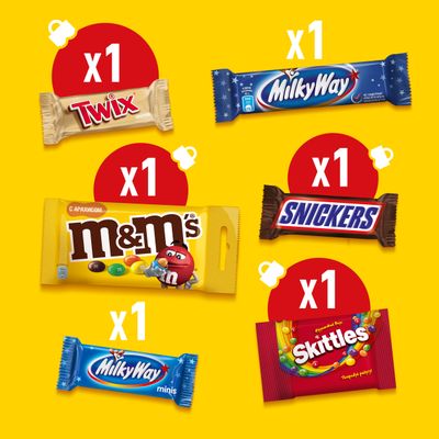 Сладкий подарок M&M's & Friends Варежка на Новый Год, набор конфет M&M's, Skittles, Snickers, Milky Way, Twix 121г