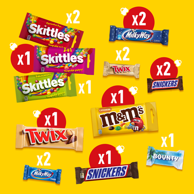 Сладкий подарок M&M's & Friends на Новый Год, набор конфет M&M's, Snickers, Twix, Bounty, Milky Way, Skittles с сюрпризом внутри 452г