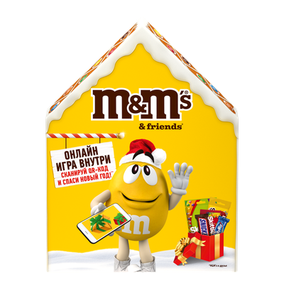Сладкий подарок M&M's & Friends Пряничный домик на Новый Год, набор конфет M&M's, Snickers, Twix, Bounty, Milky Way с онлайн-игрой внутри 167г