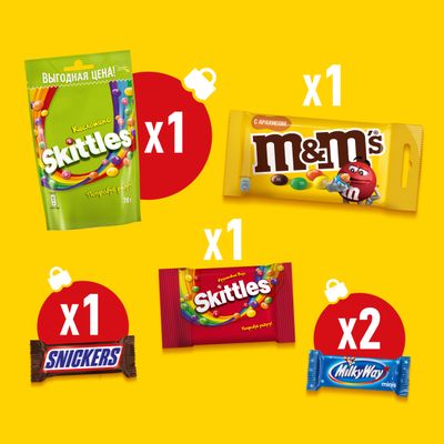 Сладкий подарок M&M's & Friends Пряничный домик на Новый Год, набор конфет M&M's, Snickers, Twix, Bounty, Milky Way с онлайн-игрой внутри 167г