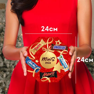 Сладкий подарок Minis Mix на Новый Год, набор конфет Snickers, Twix, Bounty, Milky Way, Mars 262г