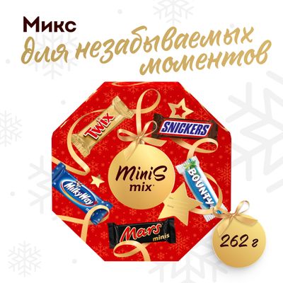 Сладкий подарок Minis Mix на Новый Год, набор конфет Snickers, Twix, Bounty, Milky Way, Mars 262г