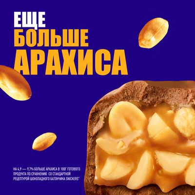 Шоколадный батончик Snickers Больше Арахиса, 87 г