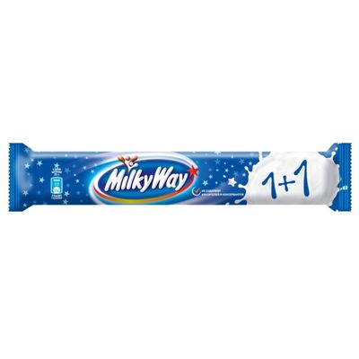 Шоколадный батончик Milky Way 1+1 с нежным суфле, 52 г Шоколадный батончик Milky Way 1+1 с нежным суфле, 52 г