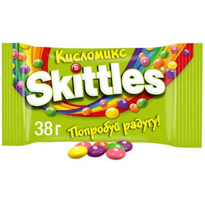 Конфеты Skittles Кисломикс, драже со вкусами малины, ананаса, мандарина, вишни и яблока, 38 г