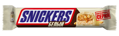 Шоколадный батончик Snickers Белый с карамелью, арахисом и нугой, 81 г
