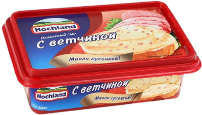 Сыр плавленый Hochland с ветчиной, ванночка, 200г