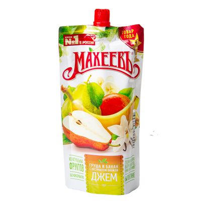 Джем Груша и Банан с экстрактом Ванили, Махеевъ, 300 гр/16 шт Пакет дой-пак