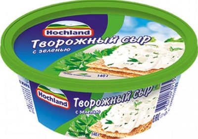 Сыр творожный Hochland с зеленью, ванночка, 140г