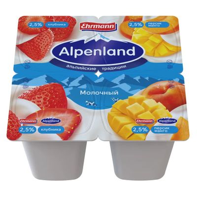 Йогуртный продукт Alpenland молочный 2,5% Клубника/Персик и манго, 95г