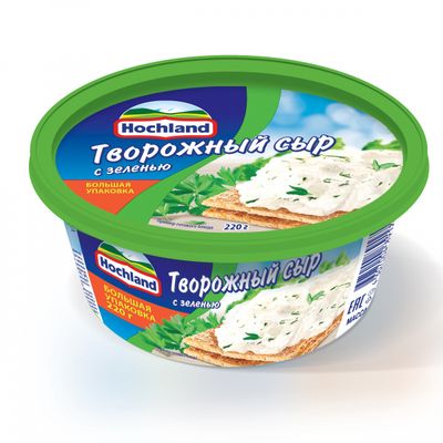 Сыр творожный Hochland с зеленью, ванночка, 220г