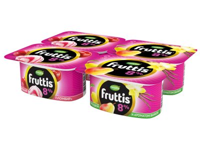 Йогуртный продукт Fruttis 8% Вишневый пломбир/Груша-ваниль, 115г