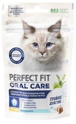 Лакомство для кошек PERFECT FIT™ с курицей и мятой «Для здоровья зубов и полости рта», 50г