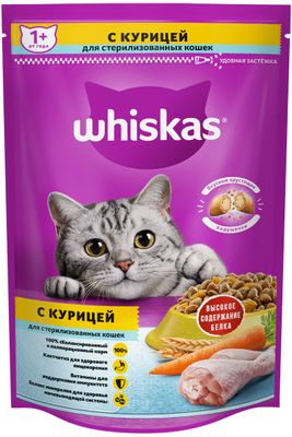 Сухой корм Whiskas для стерилизованных кошек, с курицей и вкусными подушечками, 350г