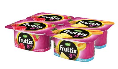 Йогуртный продукт Fruttis 8% Малина/Ананас-дыня, 115г