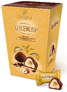 Набор конфет ЭССЕН Шедевр фундук-слив.начинка-тем.шок кор. 145г